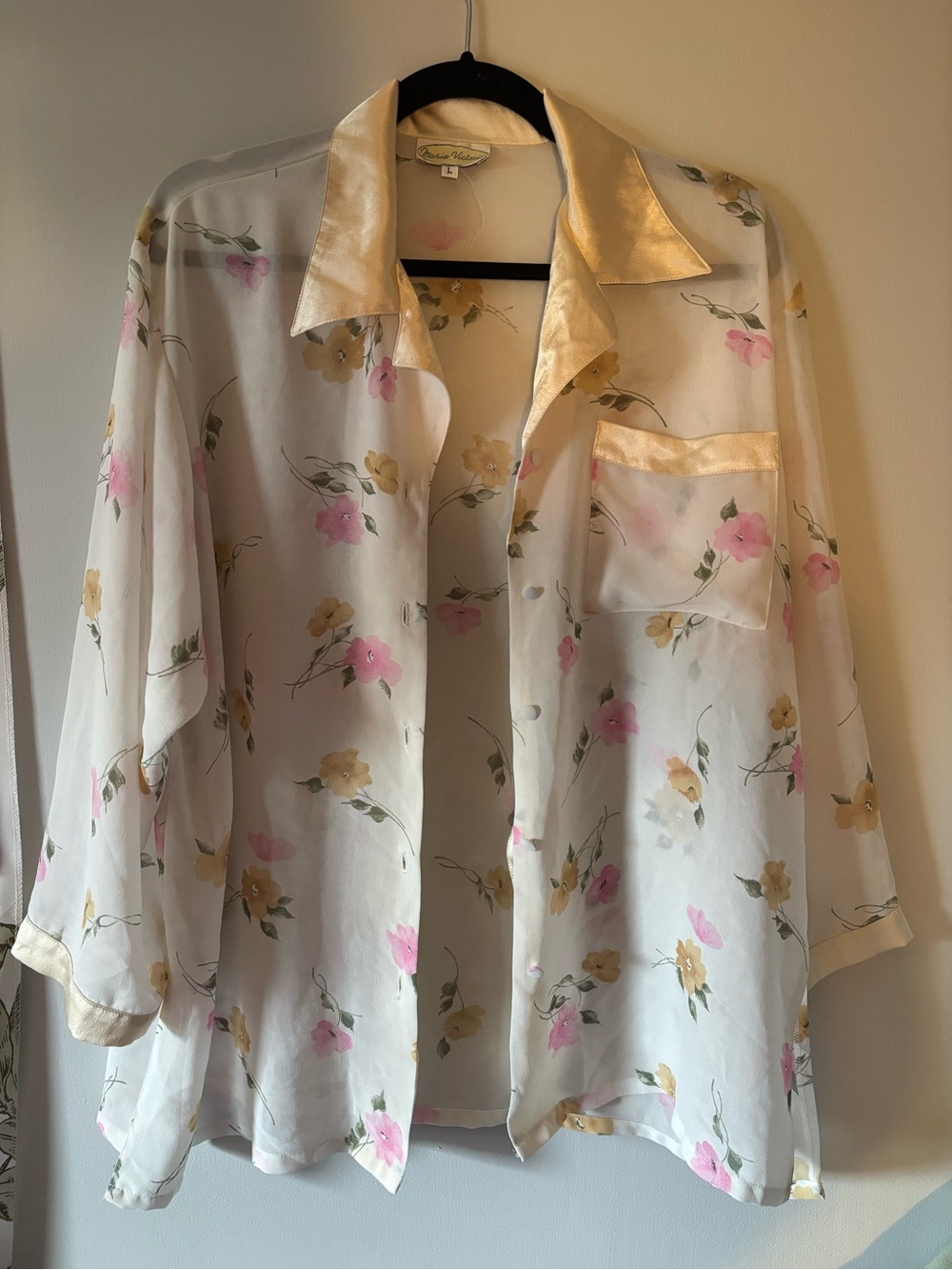 Maria Victoria Floral Pink & Yellow Sheer Blouse- Size L